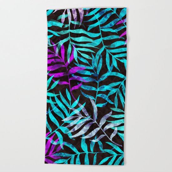 Watercolor Tropical Palm Leaves III Beach Towel