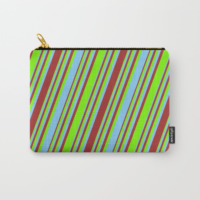 Light Sky Blue, Brown, and Green Colored Striped/Lined Pattern Carry-All Pouch
