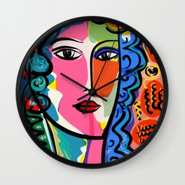 French Portrait Colorful Woman Fauvism by Emmanuel Signorino Wall Clock