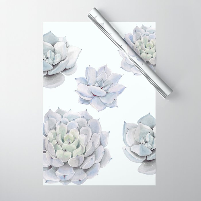 Blue Succulents Wrapping Paper