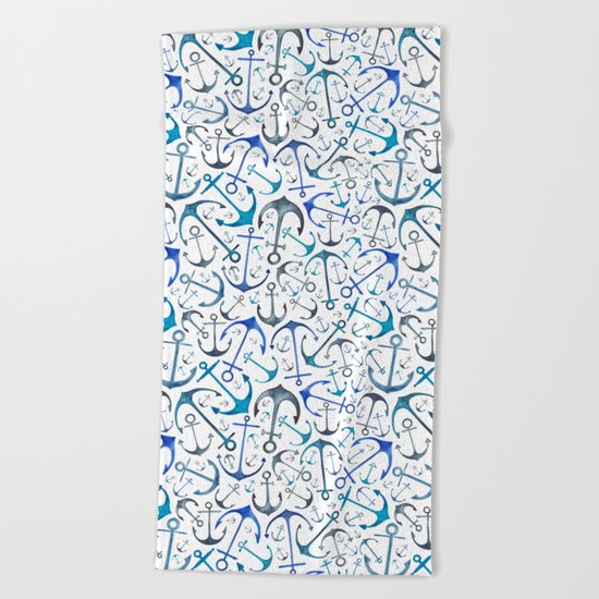 Nautical Watercolour Anchors Beach Towel