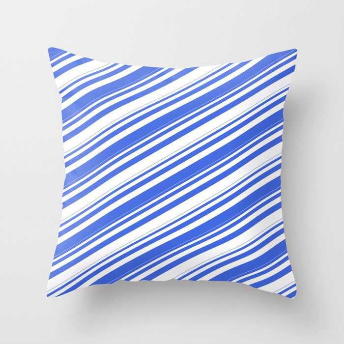 Royal Blue and White Colored Stripes/Lines Pattern Throw Pillow
