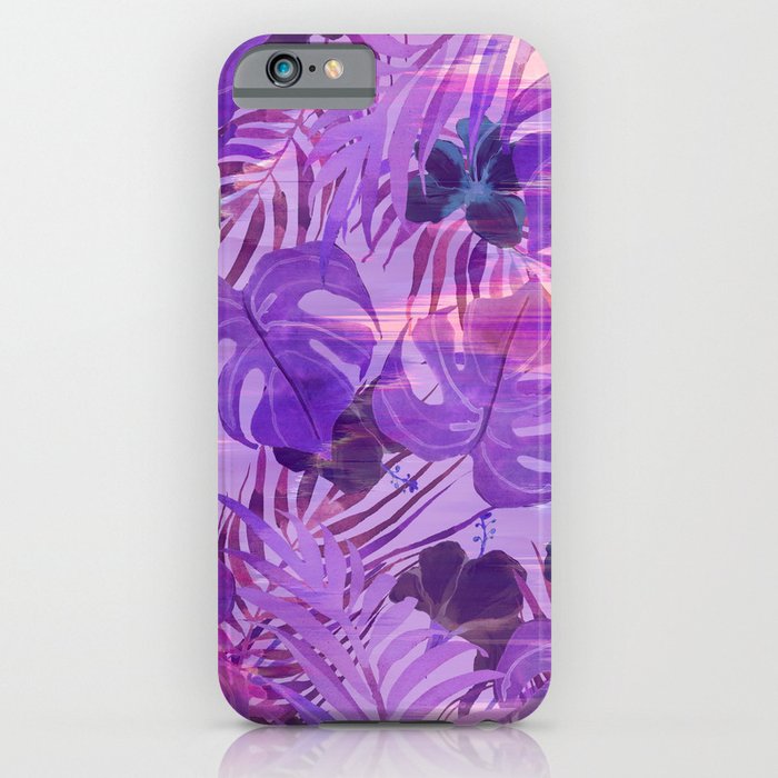Lavender pink tropical floral watercolor brushstrokes iPhone Case