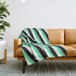 [ Thumbnail: Colorful Forest Green, Plum, Green, White, and Black Colored Lines Pattern Throw Blanket ]