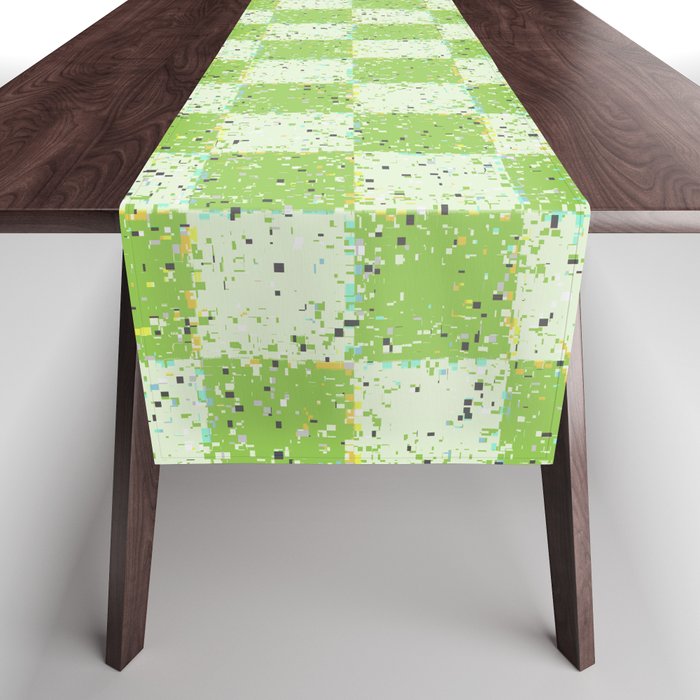 Glitch Check Distressed Checked Pattern in Lime Green Table Runner
