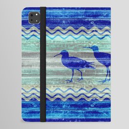 Rustic Navy Blue Coastal Decor Sandpipers iPad Folio Case