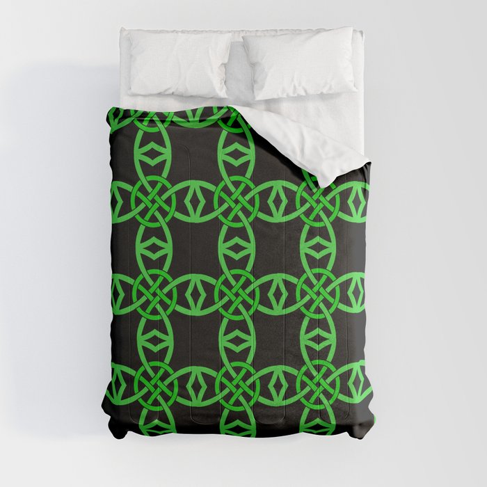 Abstract Bright Green Irish Symbol Celtic Knot on Black Comforter