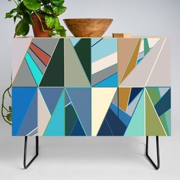 Mid-Century Modern Abstract, Turquoise and Neutrals Credenza