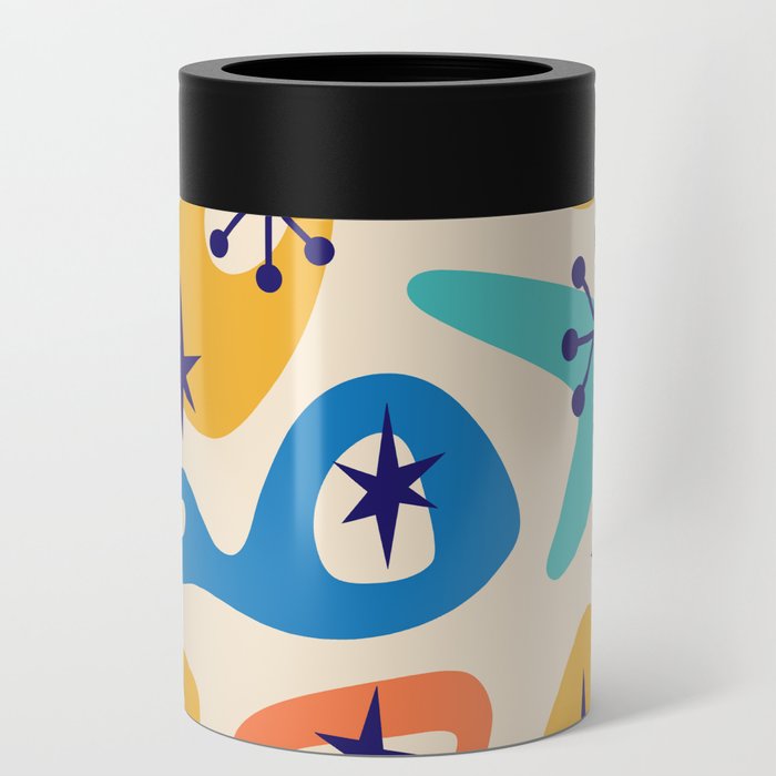 Retro Mid Century Modern Spaced Out Composition 349 Orange Pink Yellow Blue and Beige Can Cooler