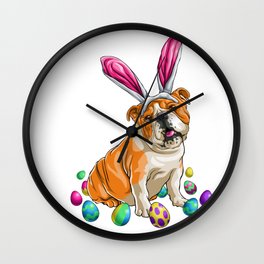 Easter Bulldog Full Wall Clock | Colorful, Birthday, Happy, Bunny, Cute, Rabbit, Spring, Gift, Drawing, Funny 