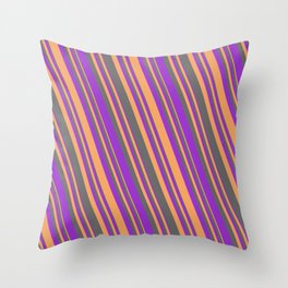 [ Thumbnail: Dim Gray, Dark Orchid & Brown Colored Lines/Stripes Pattern Throw Pillow ]
