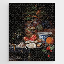 Fruits and oysters by Abraham Mignon Reproduction. Apron - Poster For Kitchen Lunchroom or Restaurant Jigsaw Puzzle