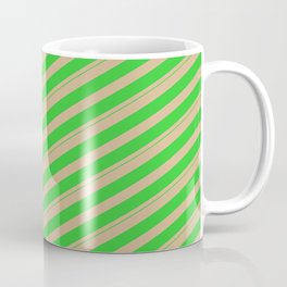 [ Thumbnail: Tan and Lime Green Colored Lines/Stripes Pattern Coffee Mug ]