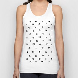 Black doodle paw prints background pattern for fabric design Tank Top