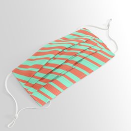 [ Thumbnail: Red & Aquamarine Colored Stripes Pattern Face Mask ]