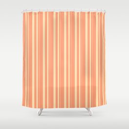 [ Thumbnail: Beige & Light Salmon Colored Pattern of Stripes Shower Curtain ]