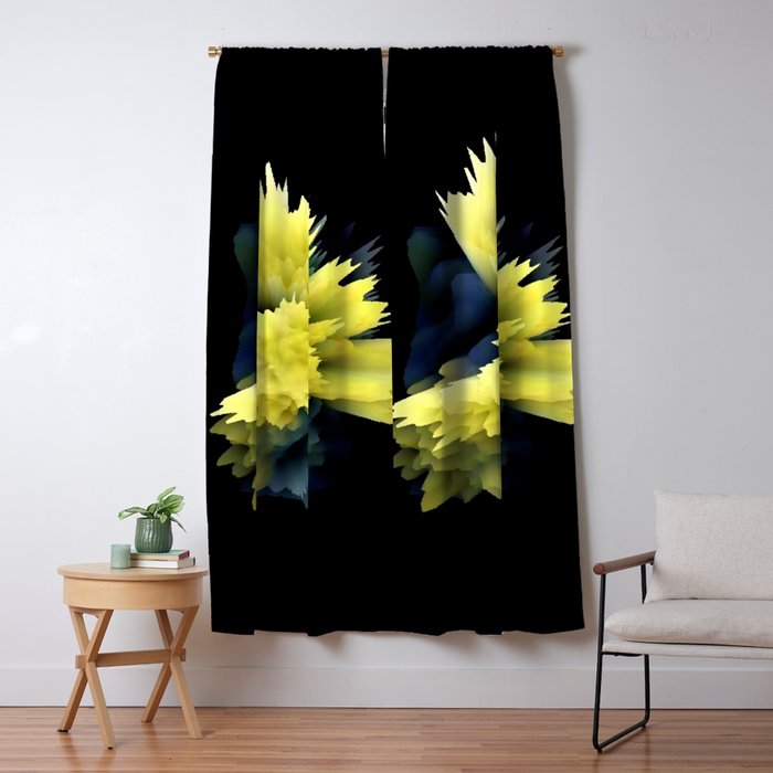 Yellow Indigo Blue Flower Abstract 3d Painting Blackout Curtain By