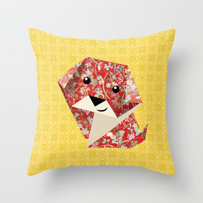 Origami Puppies With Yellow Background Throw Pillow