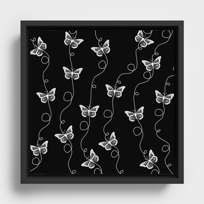 Black and White Butterfly Pattern Framed Canvas