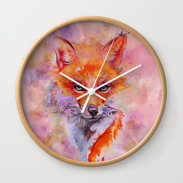 Watercolor colorful Fox Wall Clock