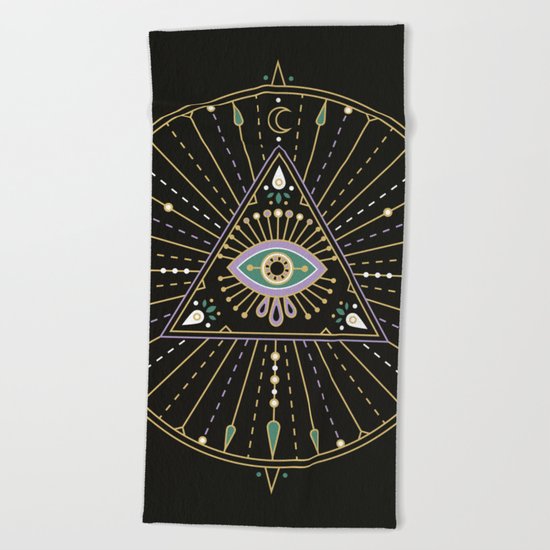 Evil Eye Mandala – Black Beach Towel