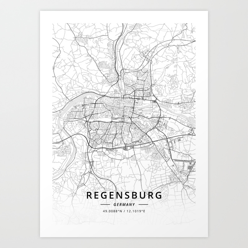 Regensburg Germany Light Map Art Print By Designermapart Society6