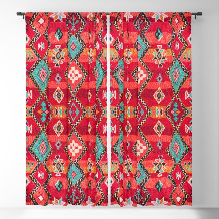 N197 - Red Oriental Heritage Bohemian Traditional Moroccan Style Blackout Curtain