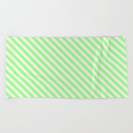 [ Thumbnail: Beige & Green Colored Lined/Striped Pattern Beach Towel ]