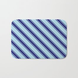 [ Thumbnail: Light Blue and Midnight Blue Colored Striped Pattern Bath Mat ]