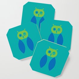 Winking Owl in green, blue, teal Coaster