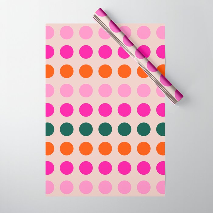 Colorful Mid Century Modern Geometric Abstract Polka Dots Pattern Retro Pink Orange Vintage Pastel Wrapping Paper