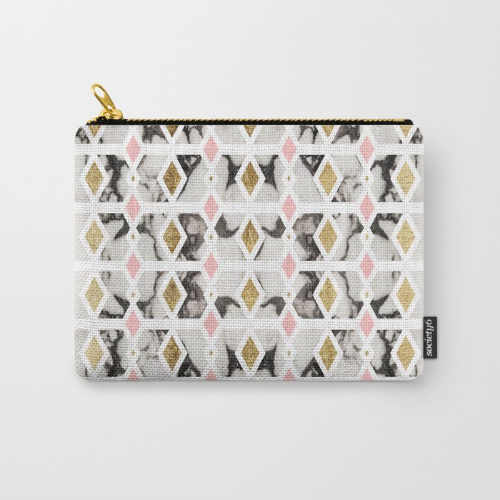 Modern Marble Gold Blush Pink Geometric Carry-All Pouch