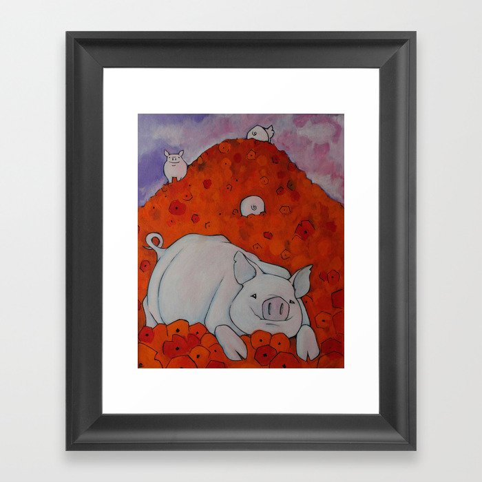 Pigs in Poppies Framed Art Print