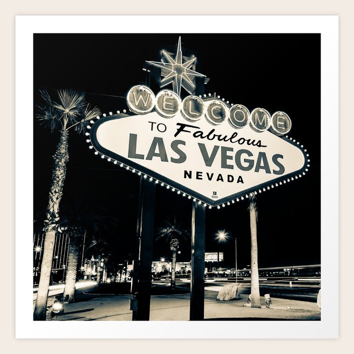 Welcome to Las Vegas Neon Sign - Nevada USA 1x1 Sepia Art Print by