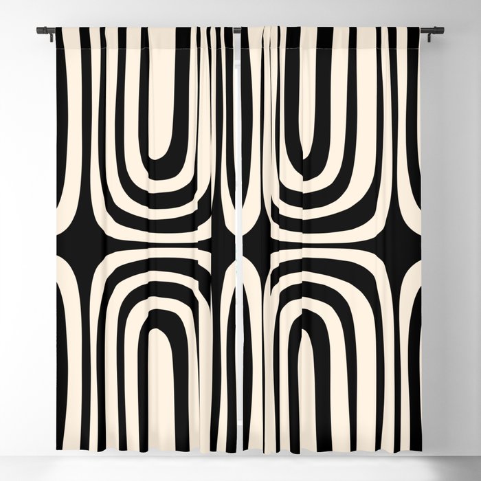 Midcentury Modern Confaab Abstract Pattern in Black and Almond Cream  Blackout Curtain