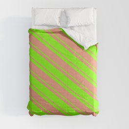 [ Thumbnail: Dark Salmon & Chartreuse Colored Lined Pattern Comforter ]