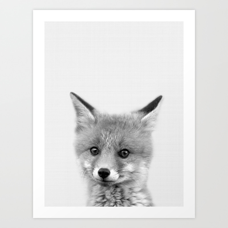 Black And White Fox Print Wall Art Nursery Decor Animal Baby Prints