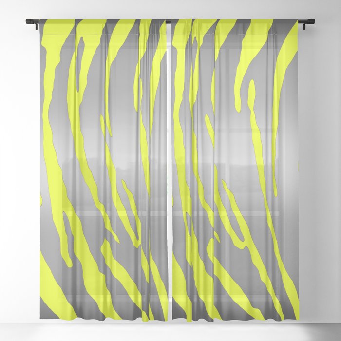 Silver Tiger Stripes Yellow Sheer Curtain