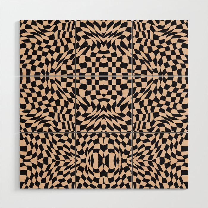 Burnt beige checker symmetrical pattern Wood Wall Art