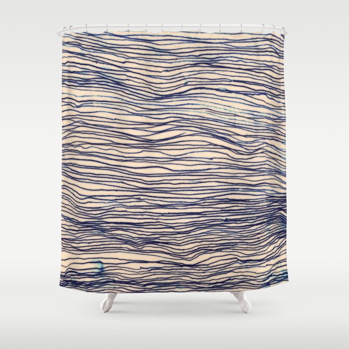 Writer's Block - wavy indigo / navy lines Shower Curtain
