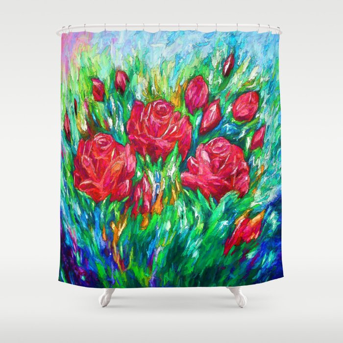 Abstract Roses Oil Painting With A Palette Knife Shower Curtain By