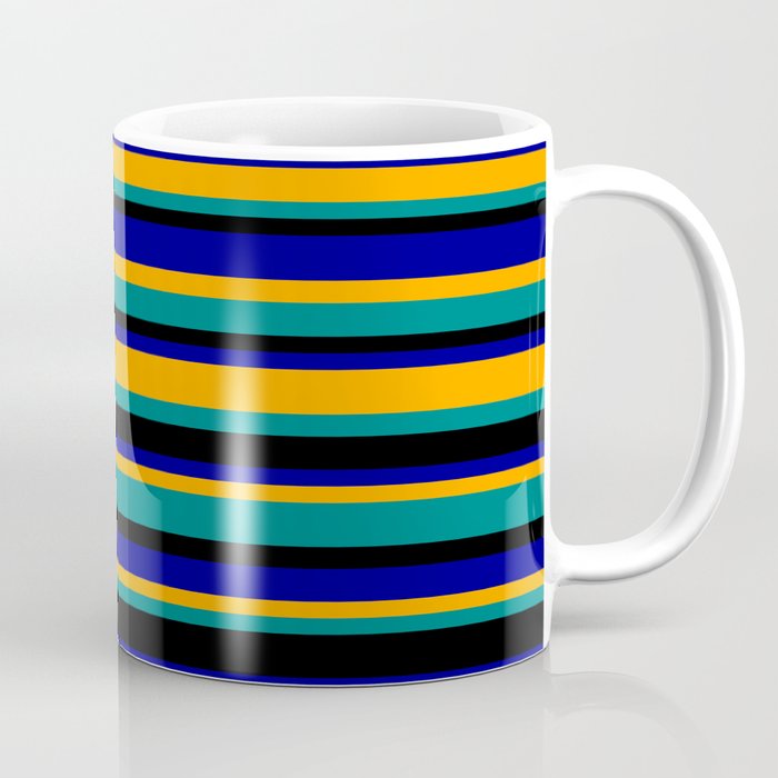 Orange, Teal, Black, and Dark Blue Colored Stripes/Lines Pattern Coffee Mug
