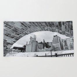 Under the Bridge | Black and White Photography | Minneapolis Architecture Beach Towel