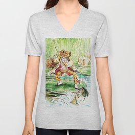 “Jeremy Fisher Catches a Fish” by Beatrix Potter V Neck T Shirt