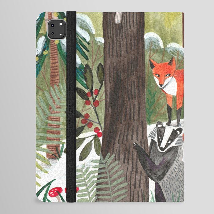 Enchanted forest & woodland animals in the snow iPad Folio Case