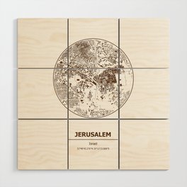 Jerusalem city map coordinates Wood Wall Art