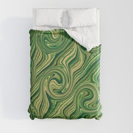 Beautiful Nature Green Retro Liquid Swirl Aesthetic Monochrome Duvet Cover