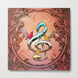 Decorative clef with songbirds Metal Print