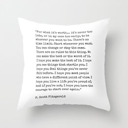 For What Its Worth | F. Scott Fitzgerald Quote Throw Pillow