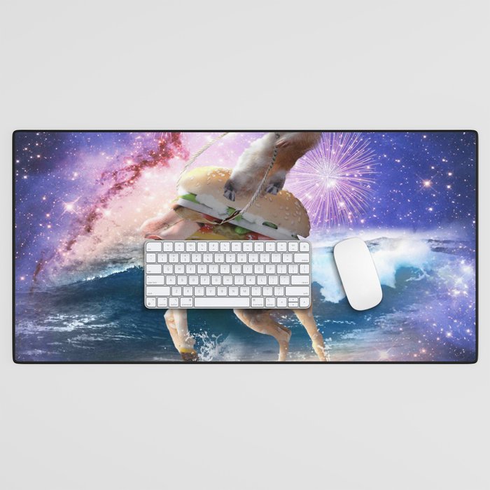 Cowboy Ferret Riding Burger In Beach Space Desk Mat